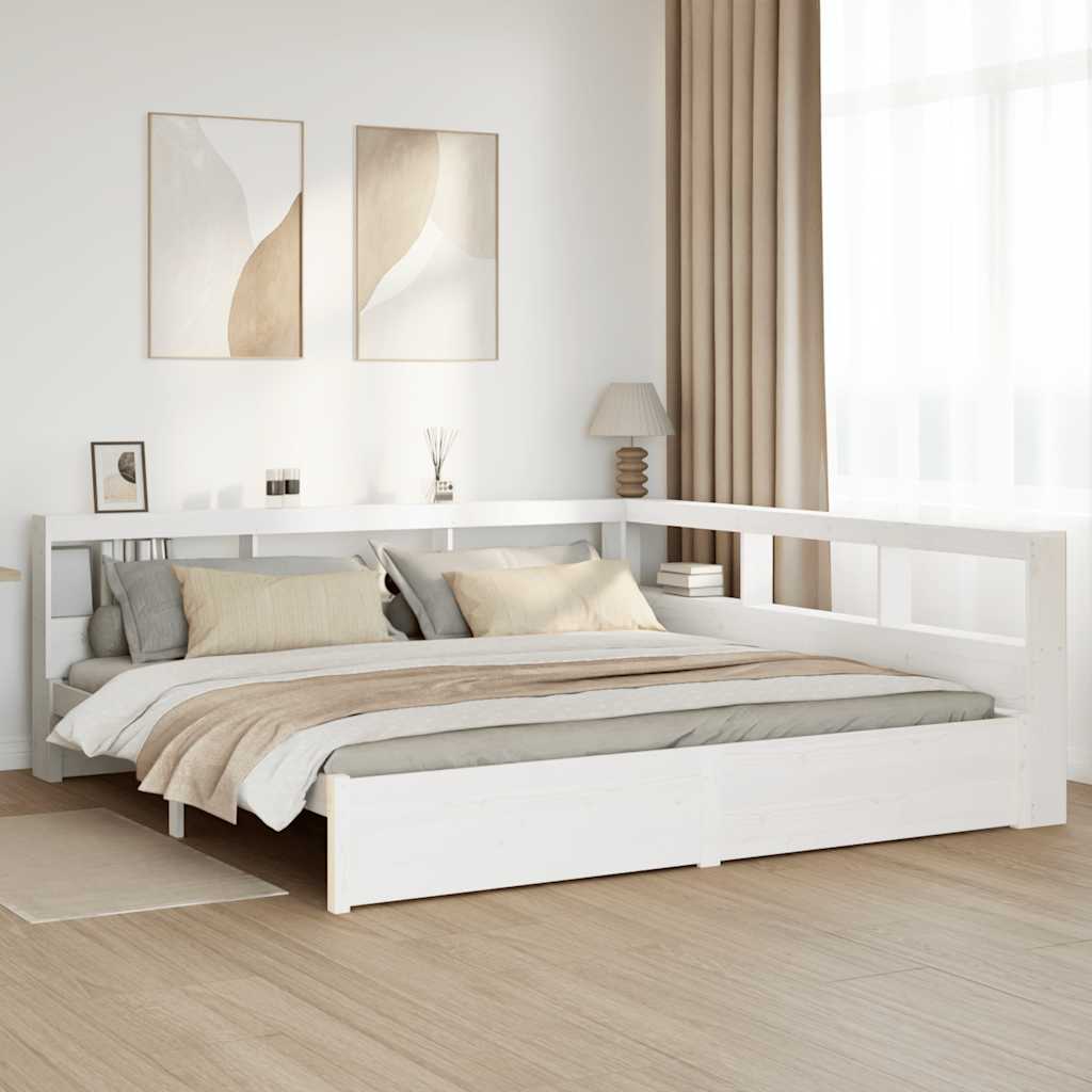 Bookcase Bed without Mattress White 200x200 cm Solid Wood Pine