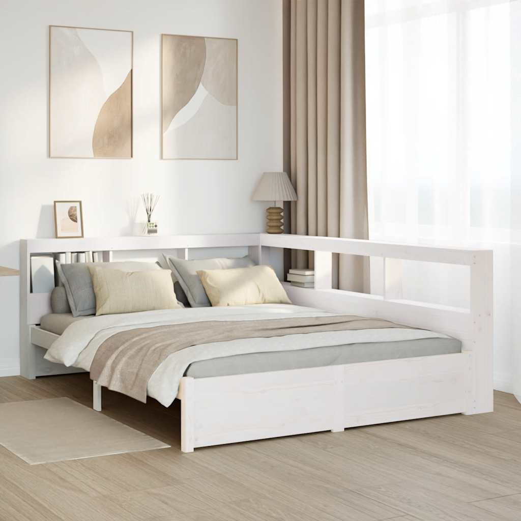 Bookcase Bed without Mattress White 135x190 cm Solid Wood Pine