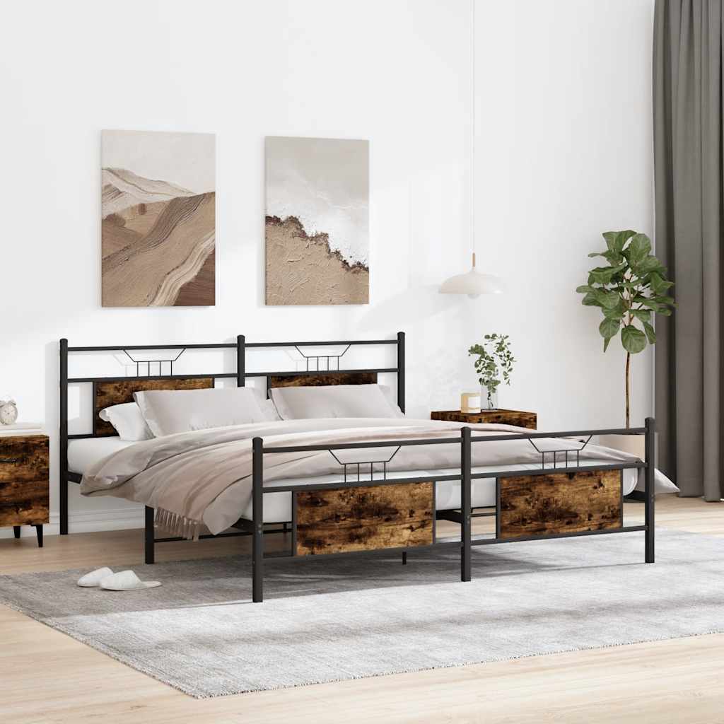 Metal Bed Frame without Mattress Smoked Oak 160x200 cm