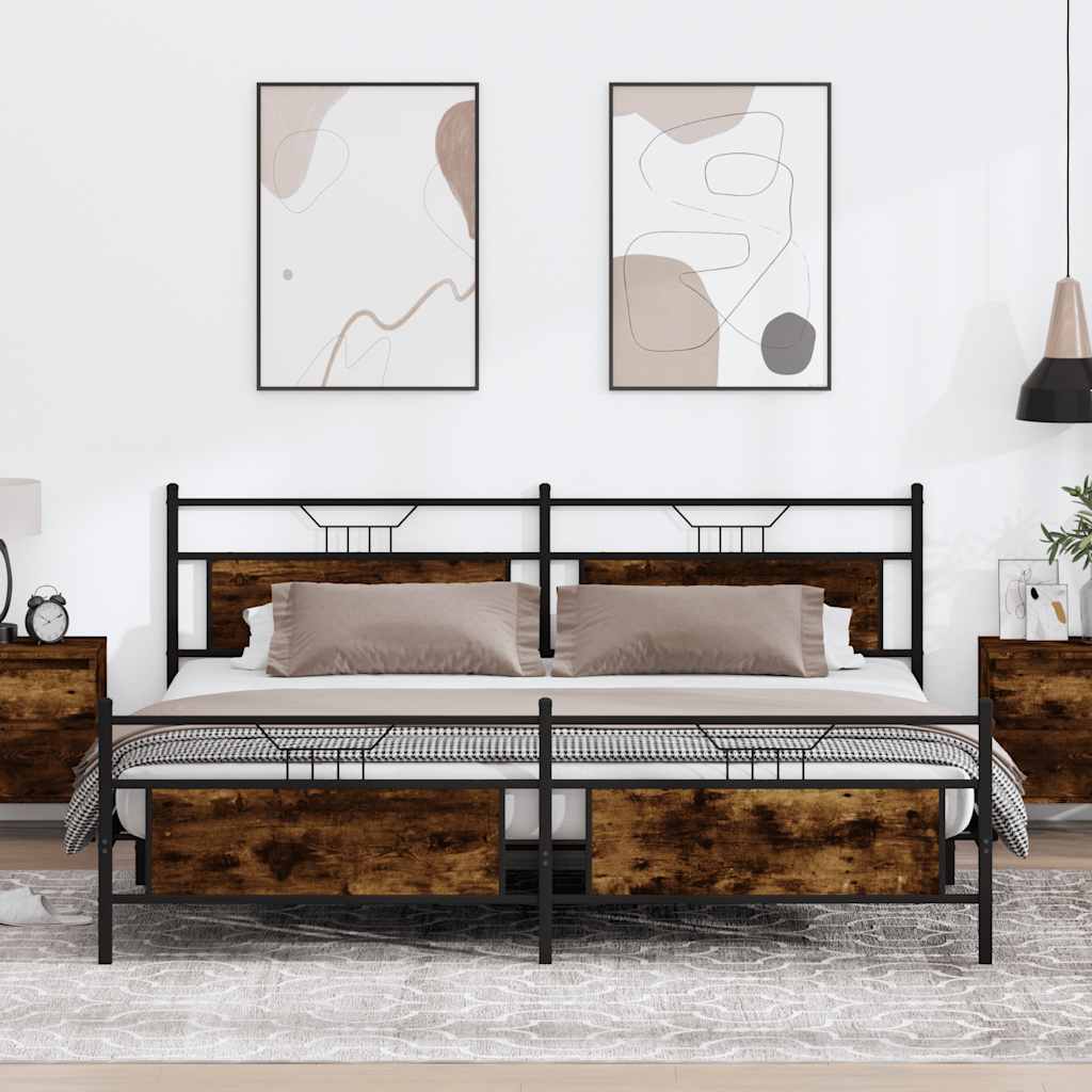Metal Bed Frame without Mattress Smoked Oak 200x200 cm