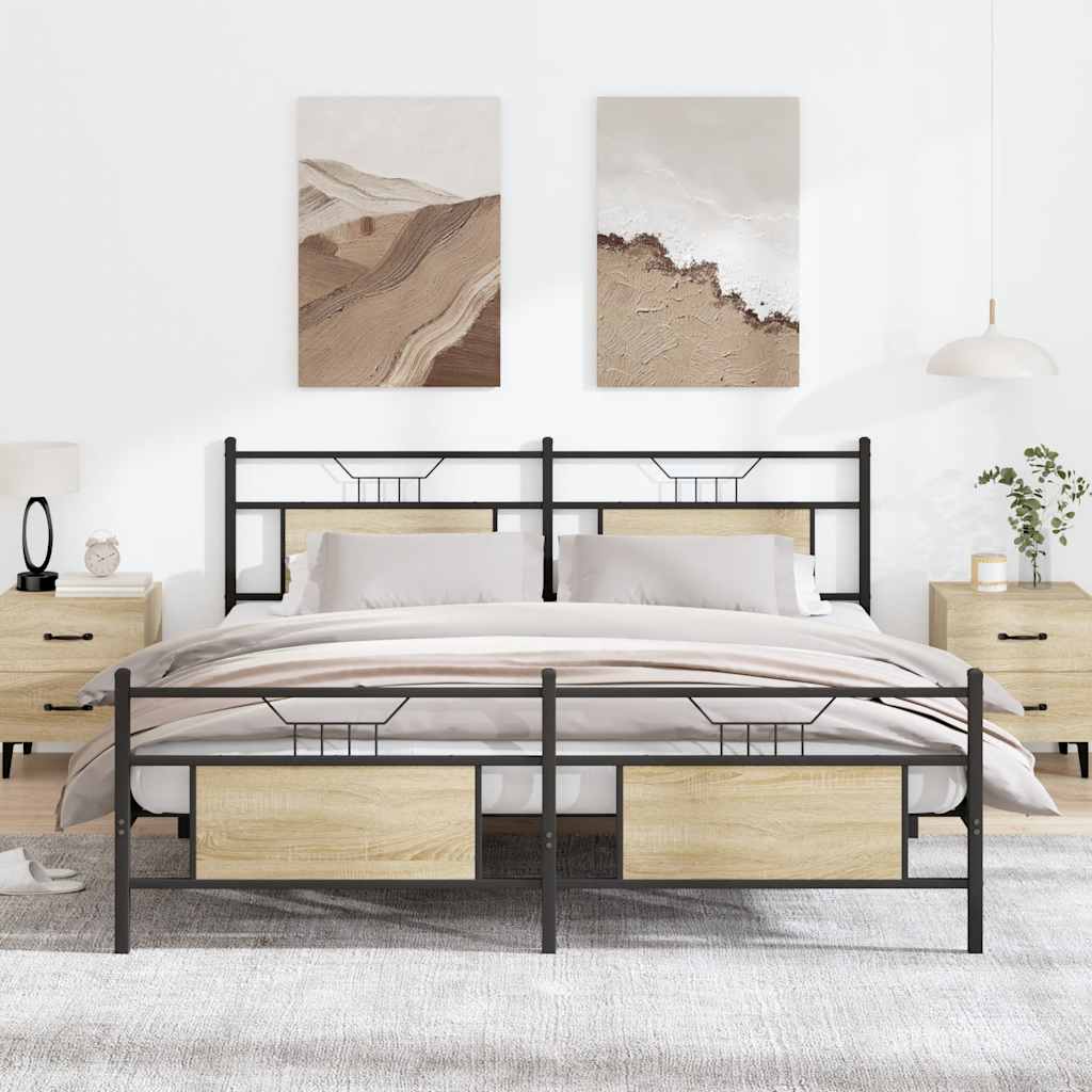 Metal Bed Frame without Mattress Sonoma Oak 180x200 cm Super King