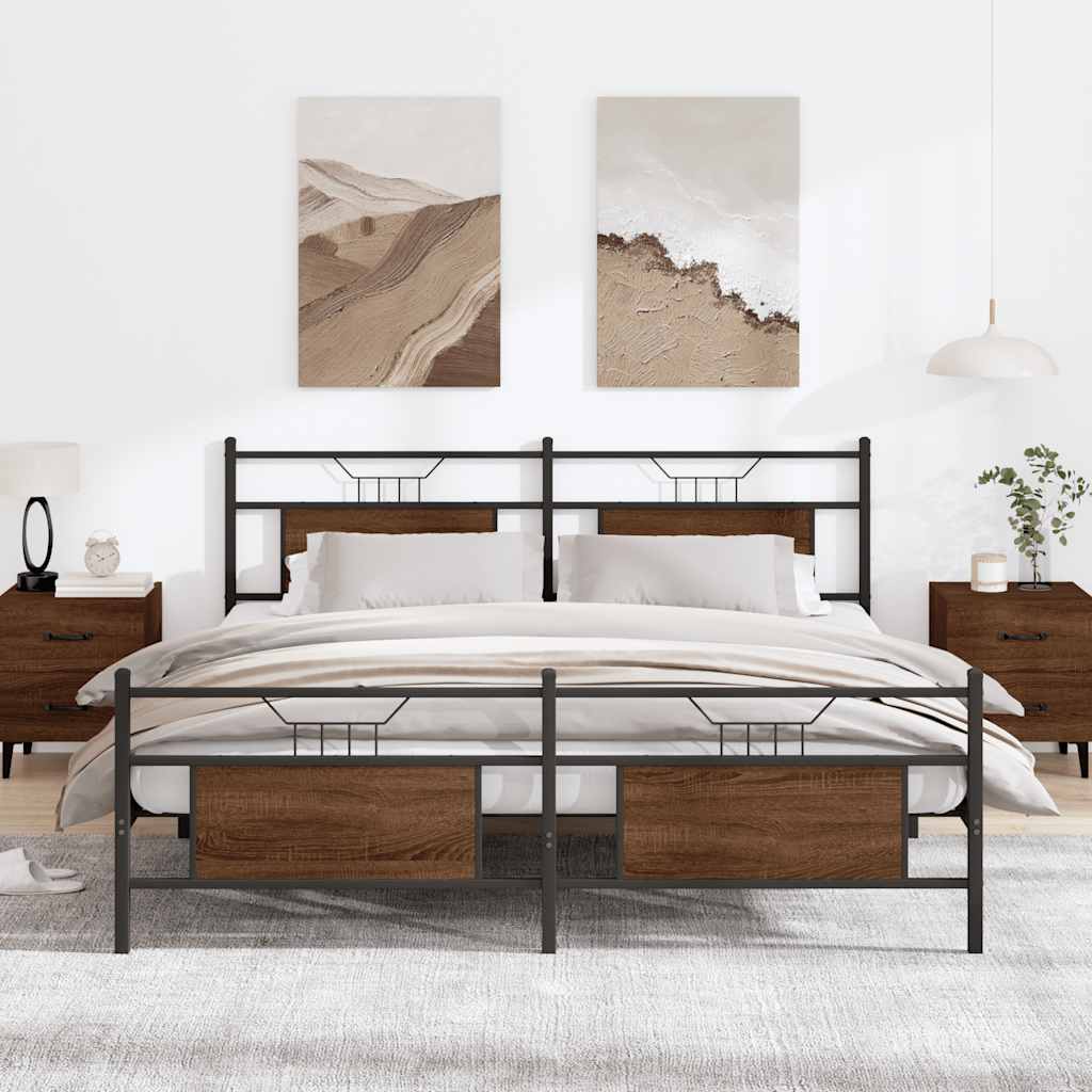 Metal Bed Frame without Mattress Brown Oak 160x200 cm