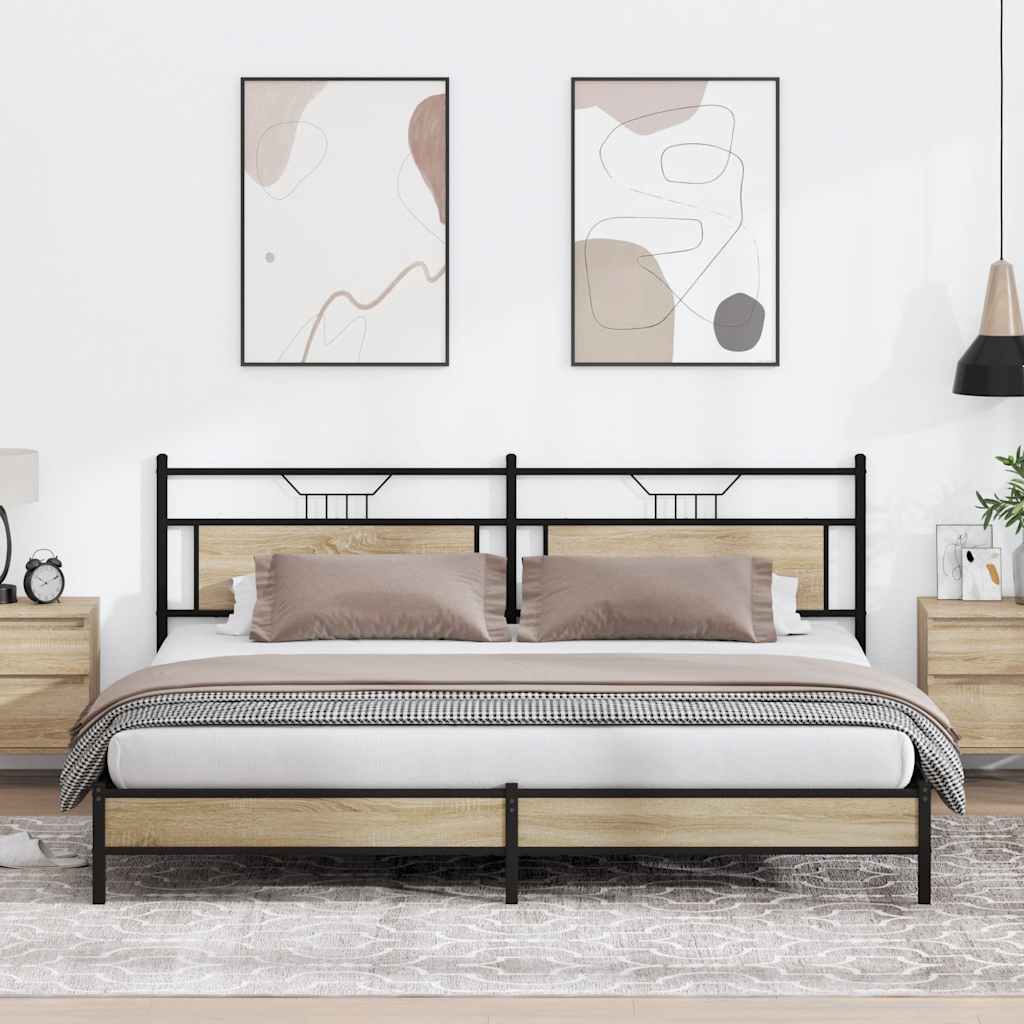 Metal Bed Frame without Mattress Sonoma Oak 193x203 cm