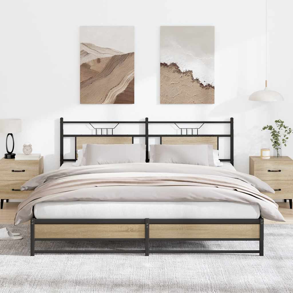 Metal Bed Frame without Mattress Sonoma Oak 180x200 cm Super King