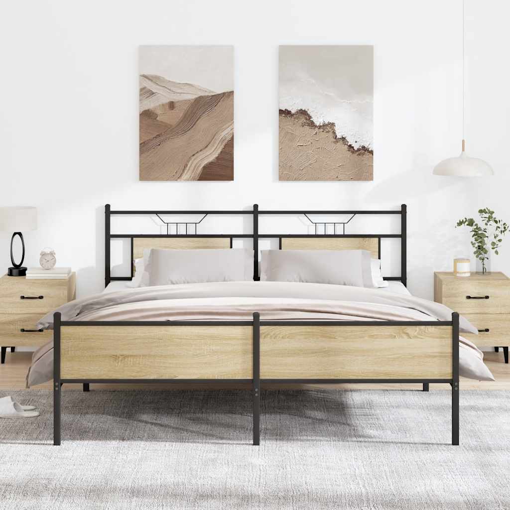 Metal Bed Frame without Mattress Sonoma Oak 160x200 cm