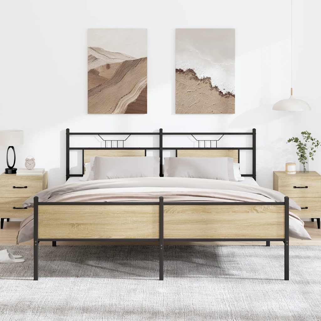 Metal Bed Frame without Mattress Sonoma Oak 183x213 cm