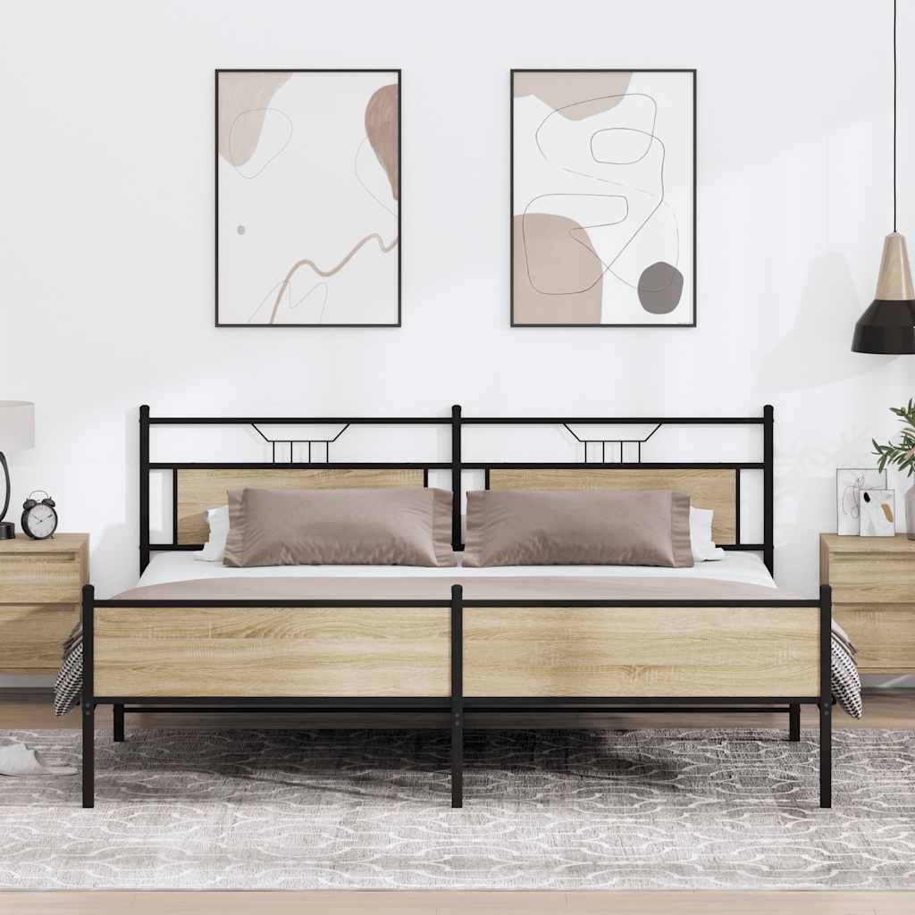 Metal Bed Frame without Mattress Sonoma Oak 200x200 cm