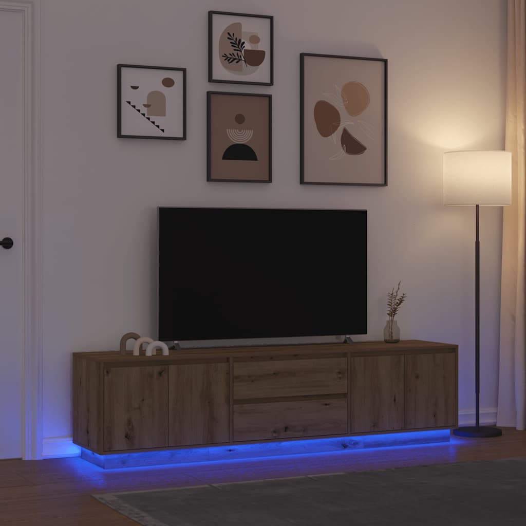 TV Cabinet with LED Lights Artisan Oak 193.5x41x50 cm