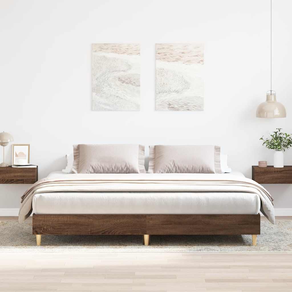 Bed Frame No Mattress Brown Oak 200x200 cm Engineered Wood