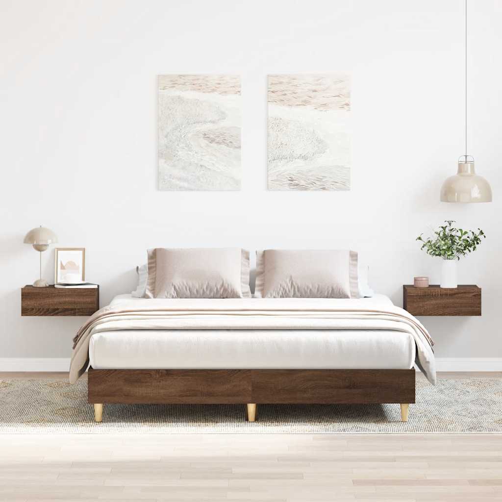Bed Frame No Mattress Brown Oak 150x200 cm King Size Engineered Wood