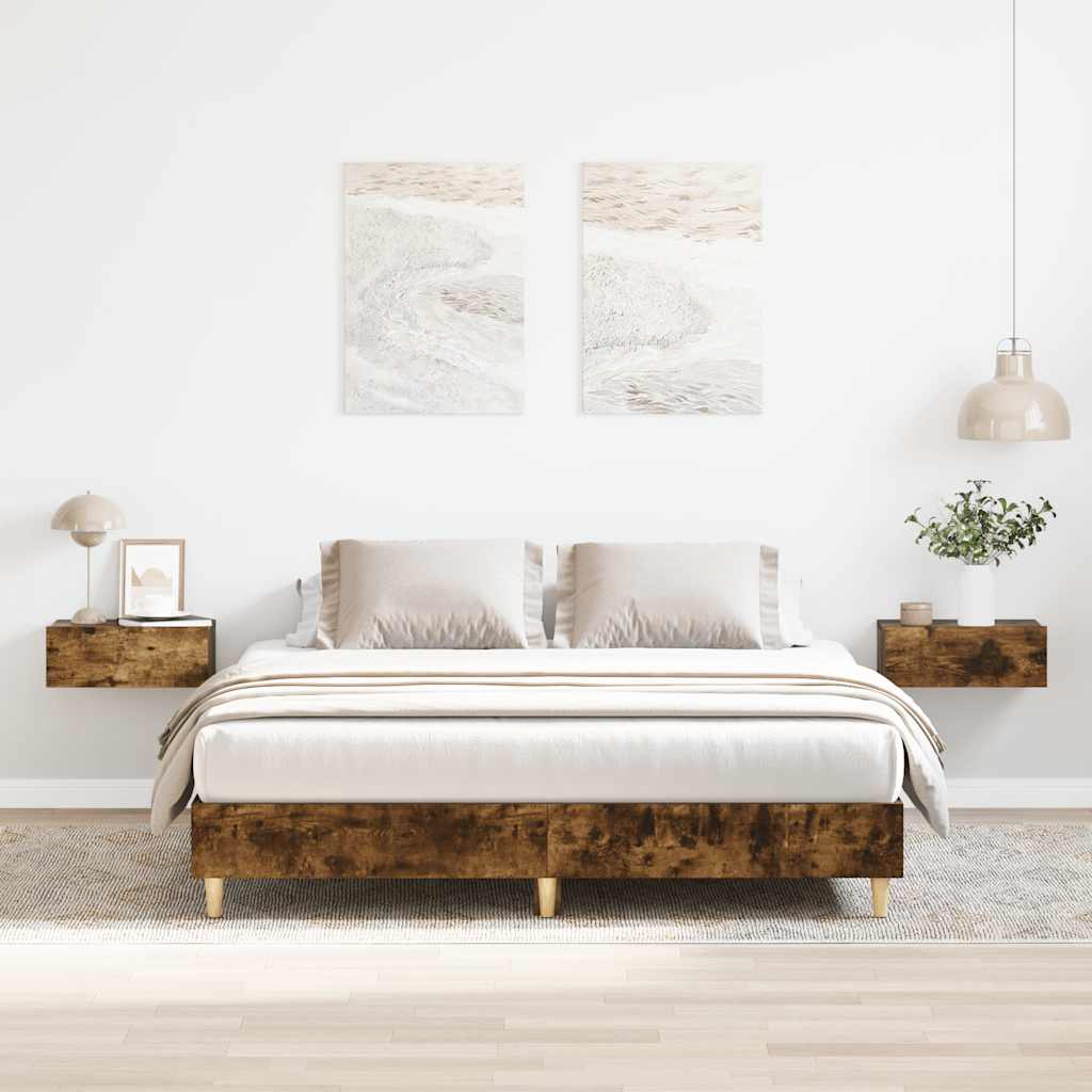 Bed Frame No Mattress Smoked Oak 140x200 cm Engineered Wood