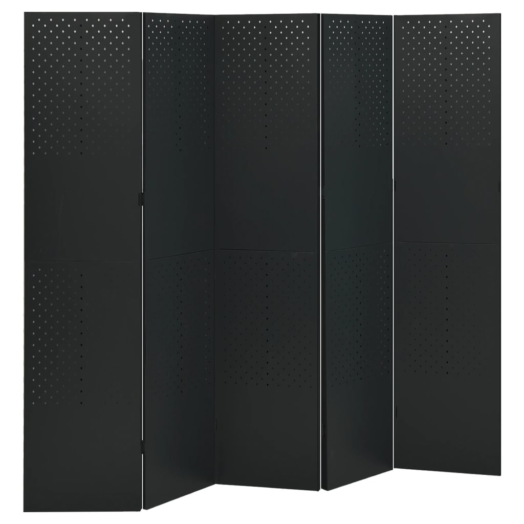 5-Panel Room Divider Black 200x180 cm Steel