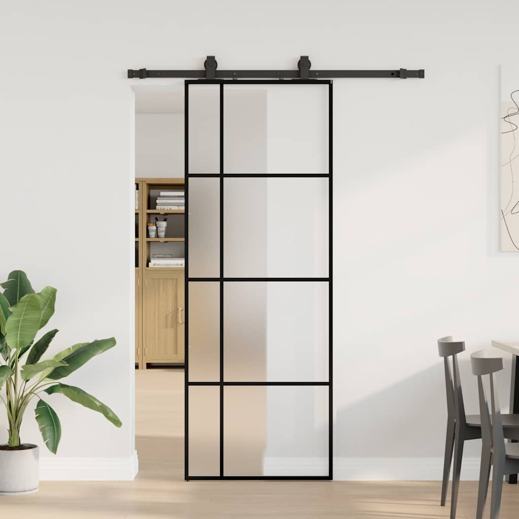 Sliding Door with Hardware Set Black 76x205 cm ESG Glass
