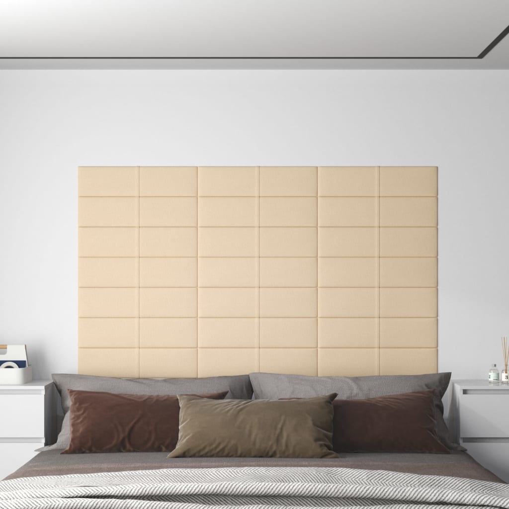 Πάνελ Τοίχου 12 τεμ. Κρεμ 60 x 15 εκ. 1,08 μ² Υφασμάτινα