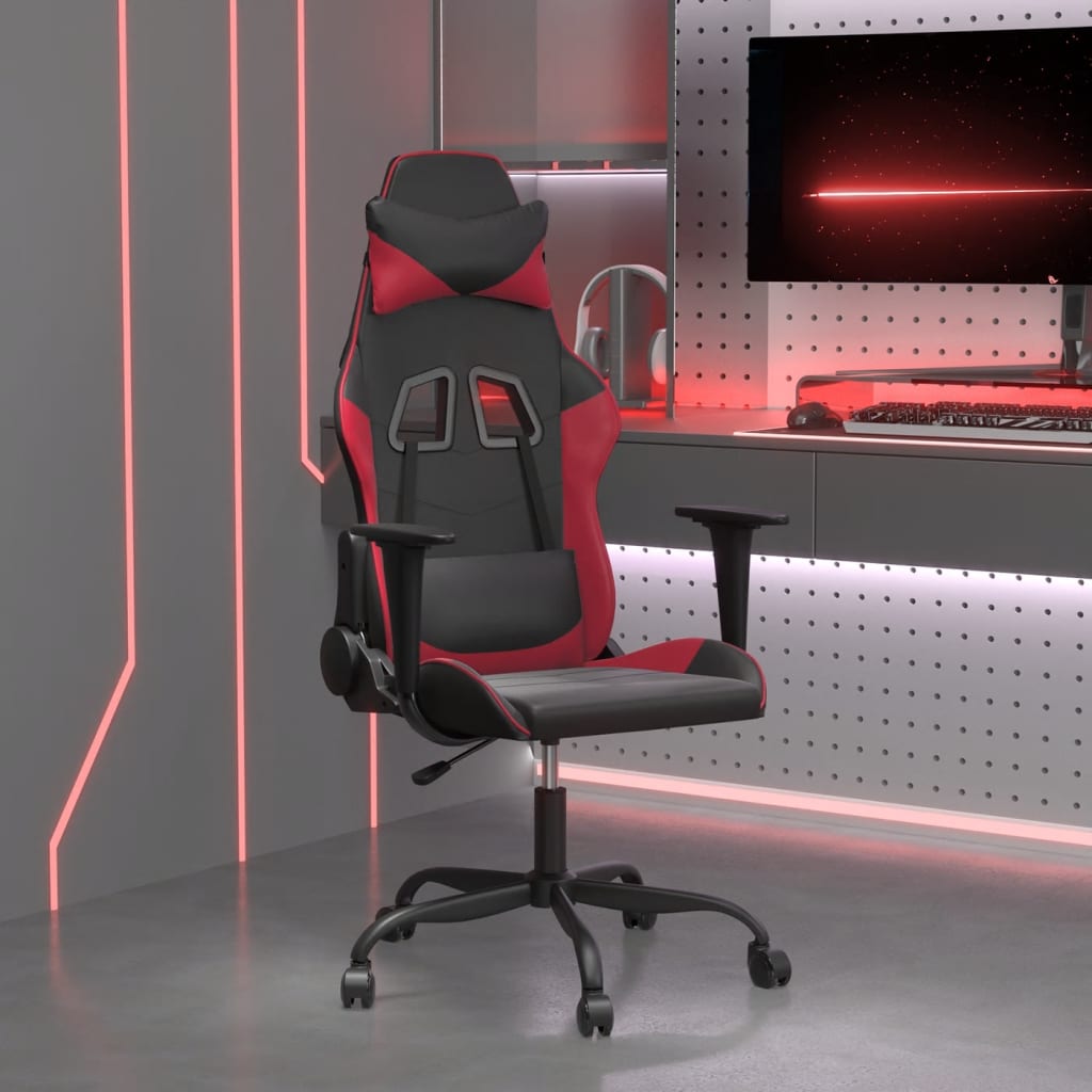 Καρέκλα Gaming Μασάζ Μαύρο/μπορντό από Συνθετικό Δέρμα