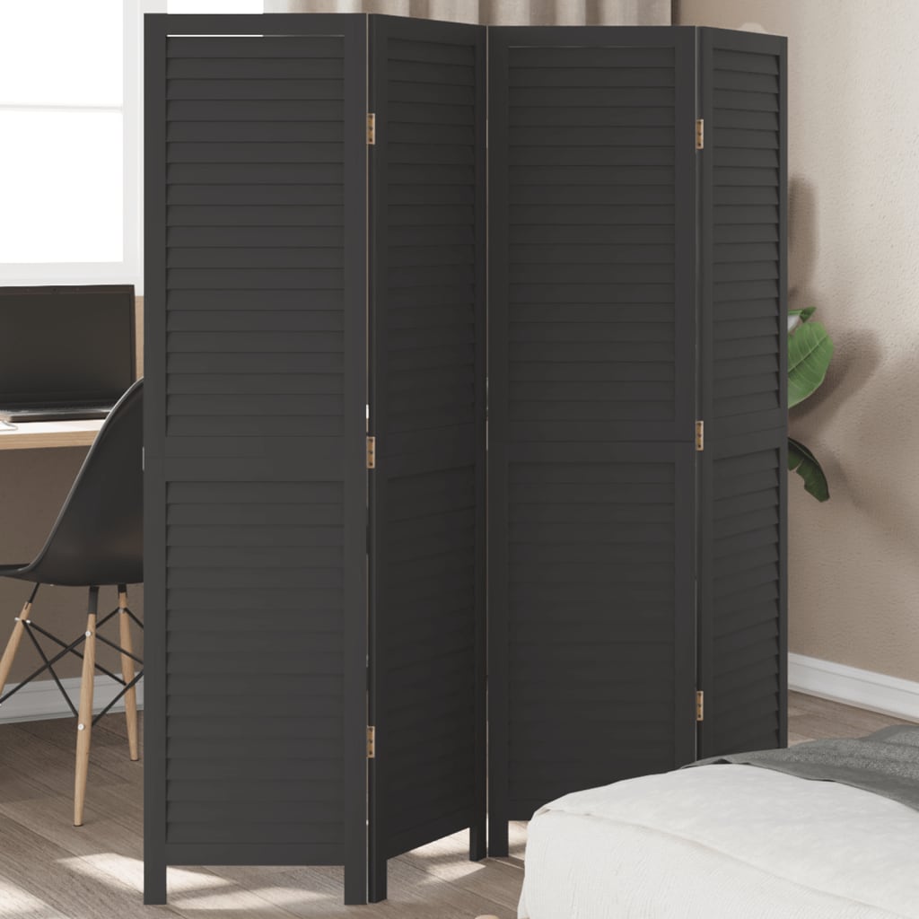 Room Divider 4 Panels Black Solid Wood Paulownia