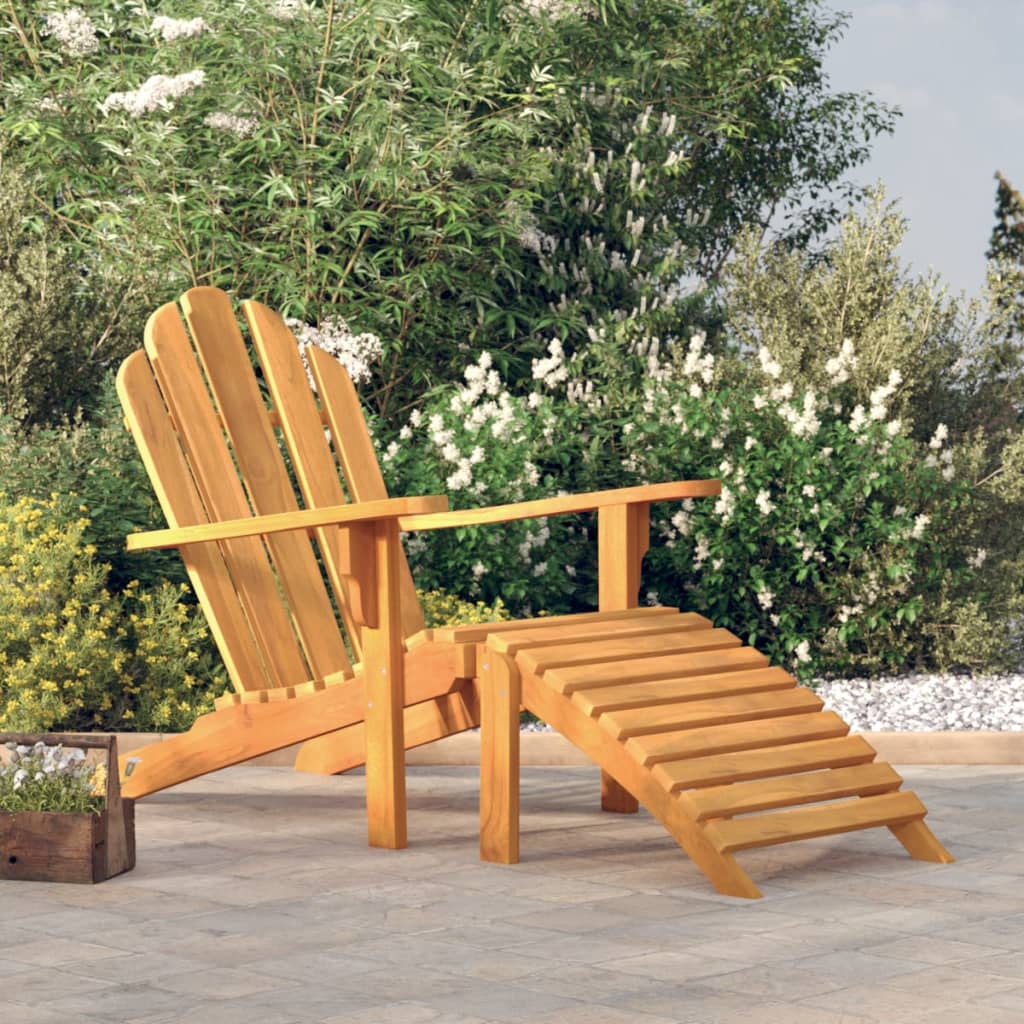 Garden Adirondack Chair with Footrest Solid Wood Teak