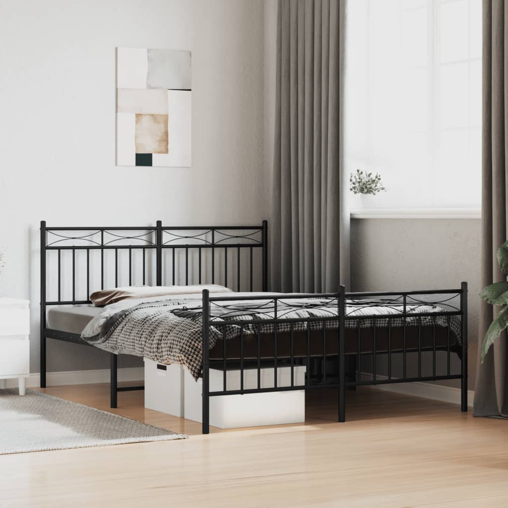 Metal Bed Frame without Mattress with Footboard Black 135x190cm