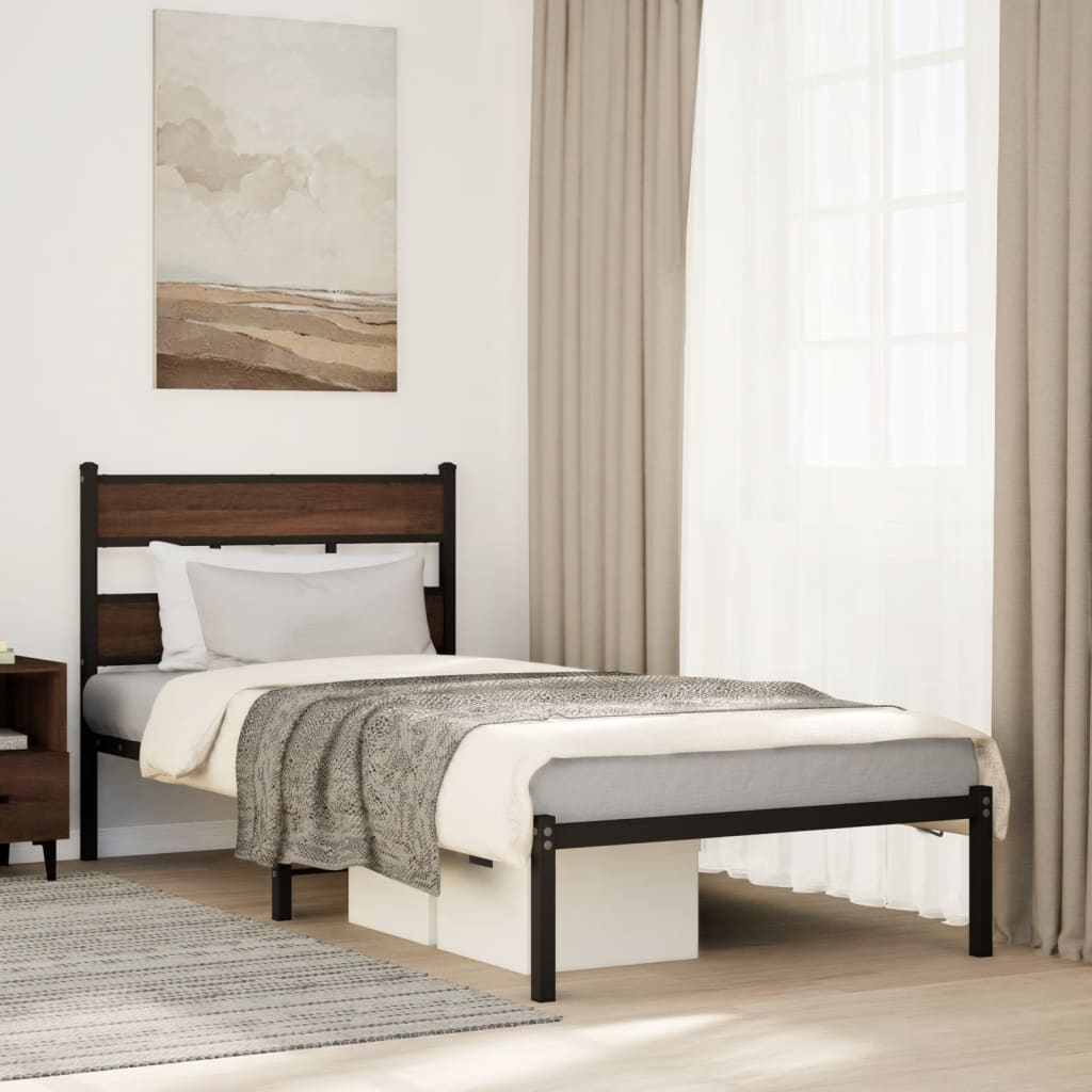Bed Frame without Mattress with Headboard Brown Oak 107x203 cm