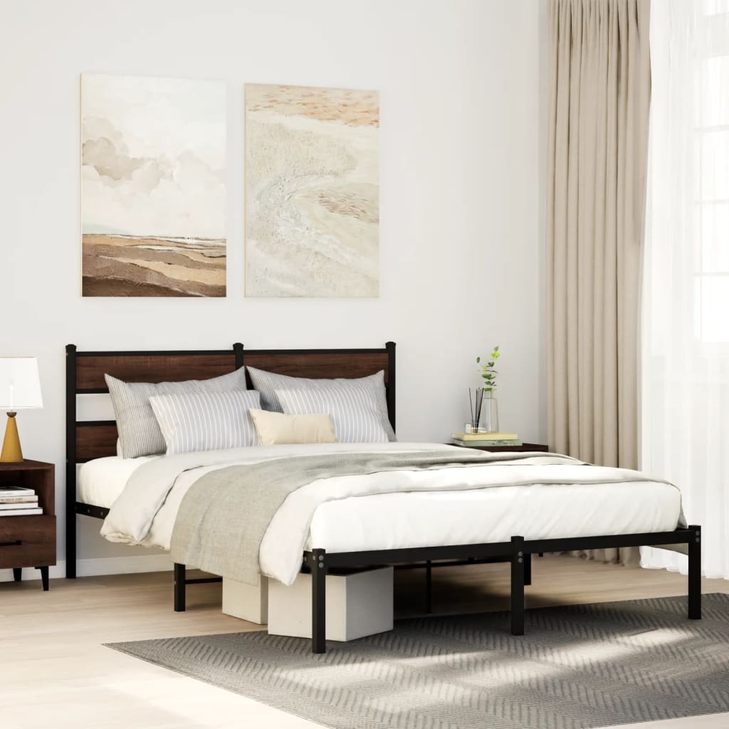 Bed Frame without Mattress with Headboard Brown Oak 137x190 cm