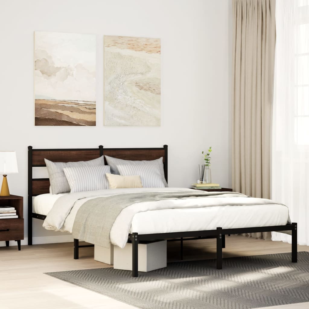 Bed Frame without Mattress with Headboard Brown Oak 160x200 cm