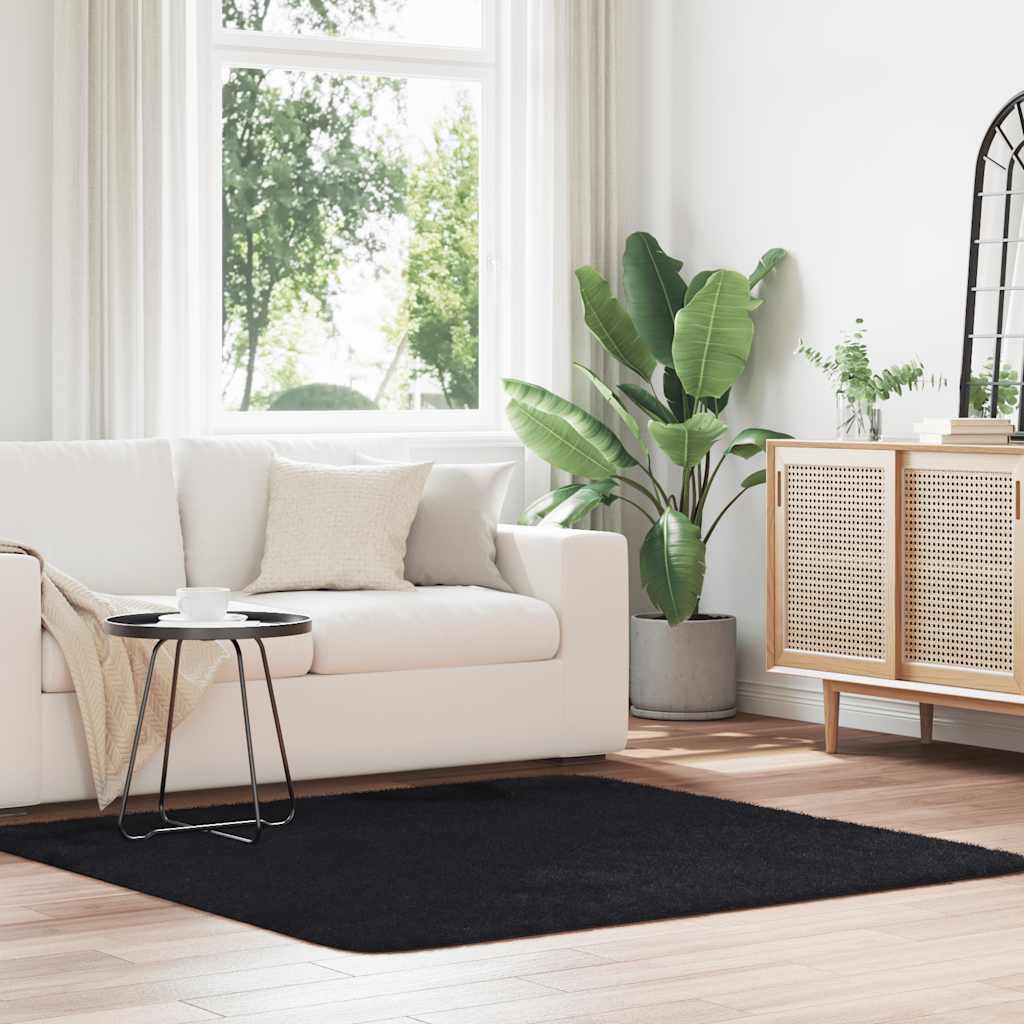 Shaggy Rug High Pile NAVARRA Black 160x160 cm Polyester