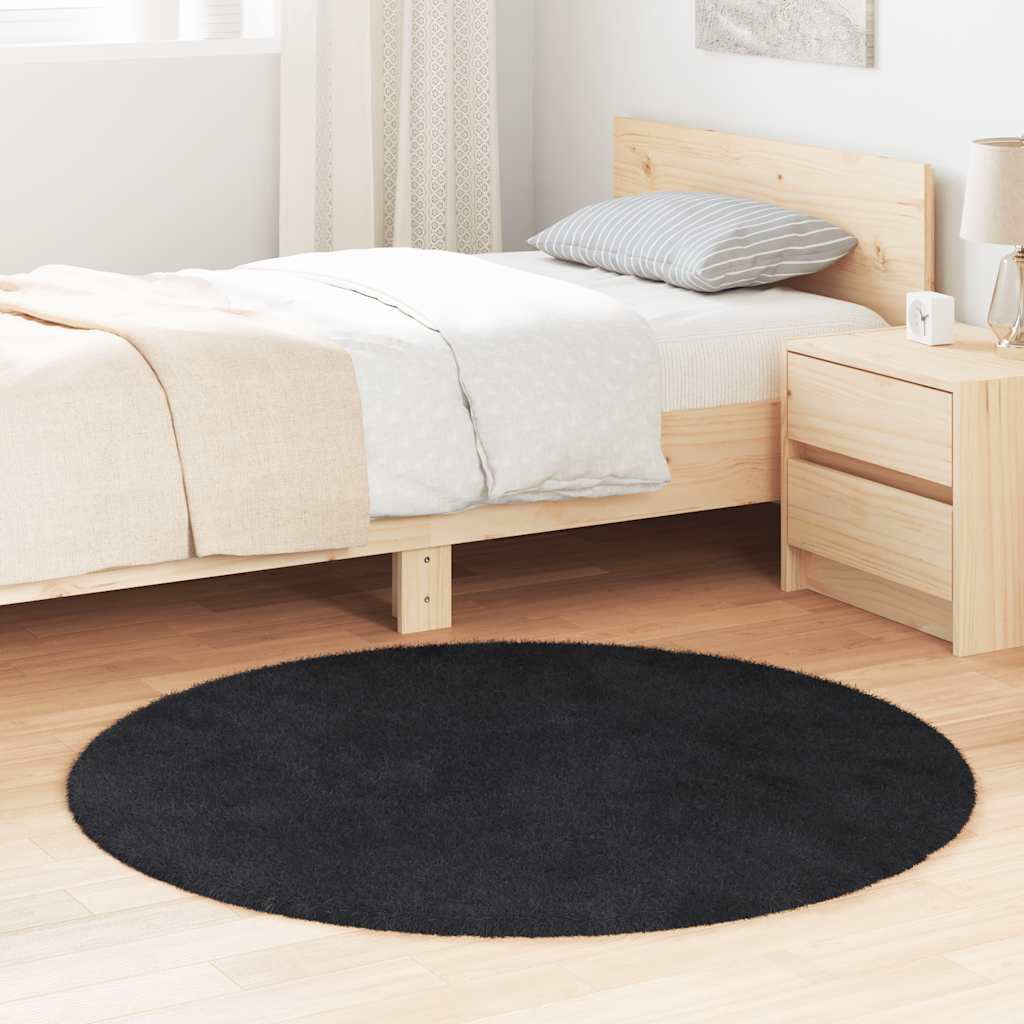 Shaggy Rug High Pile NAVARRA Black 120x120 cm Polyester