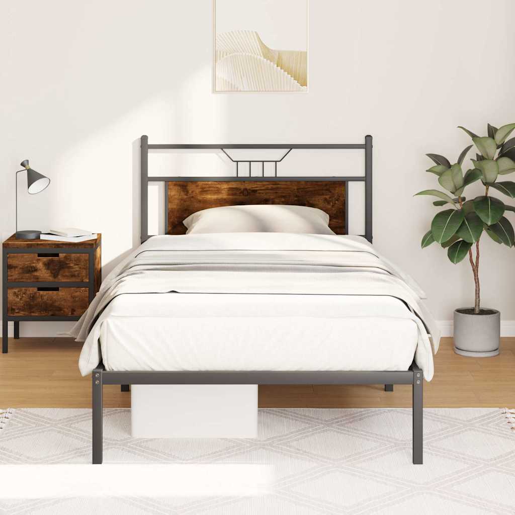 Bed Frame without Mattress Smoked Oak 107x203 cm Engineered Wood