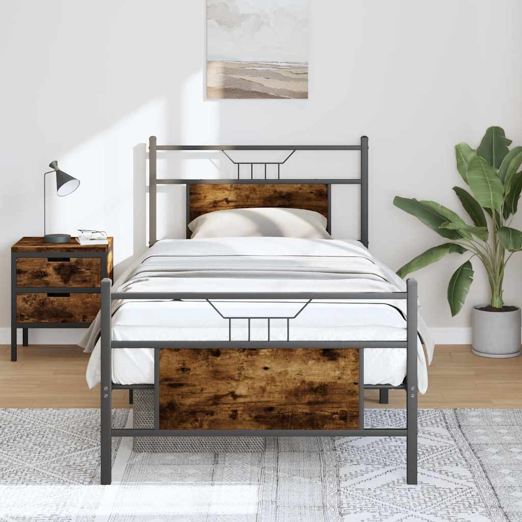 Bed Frame without Mattress Smoked Oak 75x190 cm Small Single Engineered Wood
