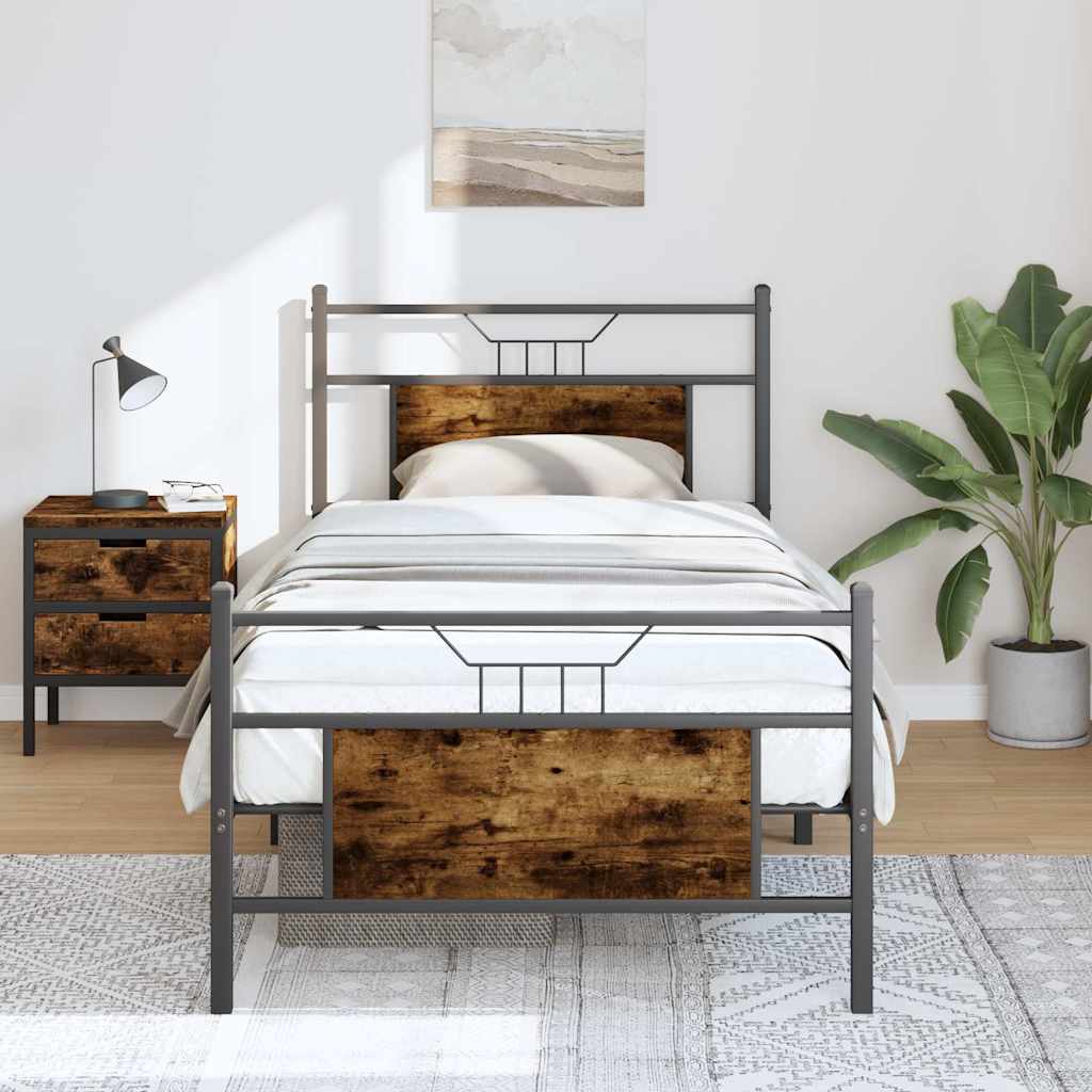 Bed Frame without Mattress Smoked Oak 90x190 cm Single Engineered Wood