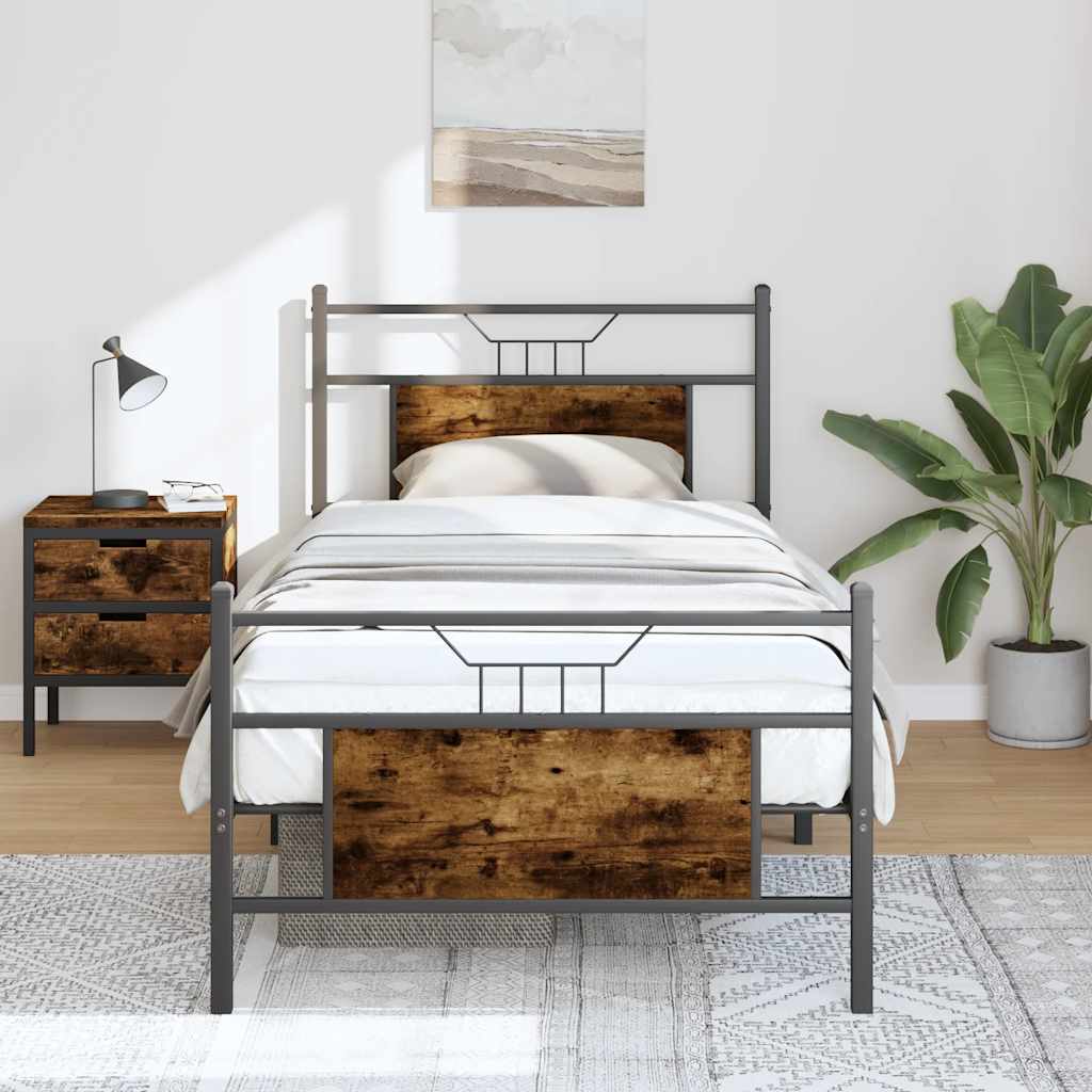 Bed Frame without Mattress Smoked Oak 90x200 cm Engineered Wood
