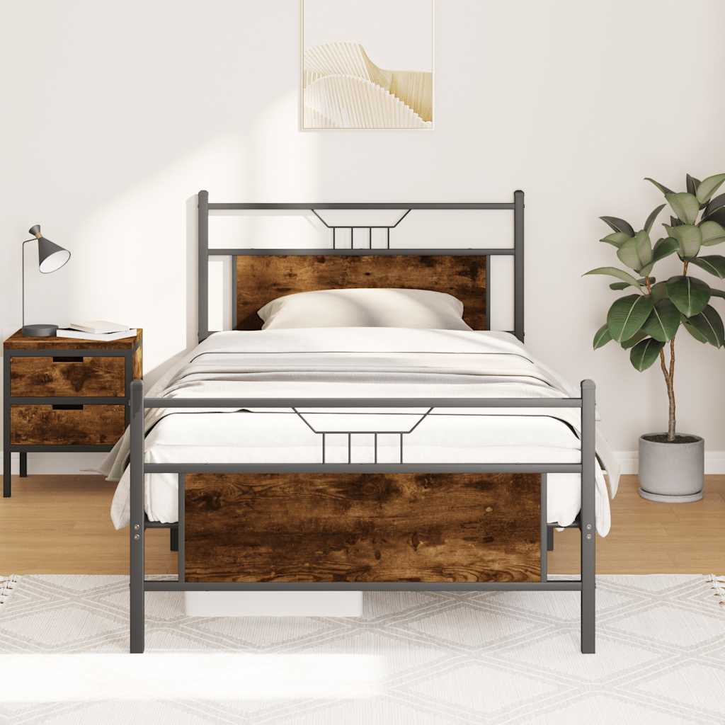 Bed Frame without Mattress Smoked Oak 100x200 cm Engineered Wood
