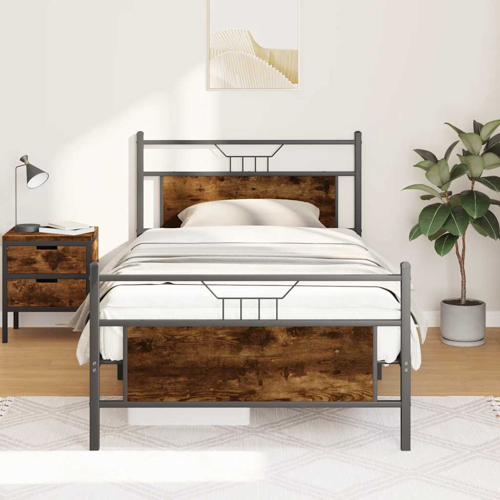 Bed Frame without Mattress Smoked Oak 107x203 cm Engineered Wood