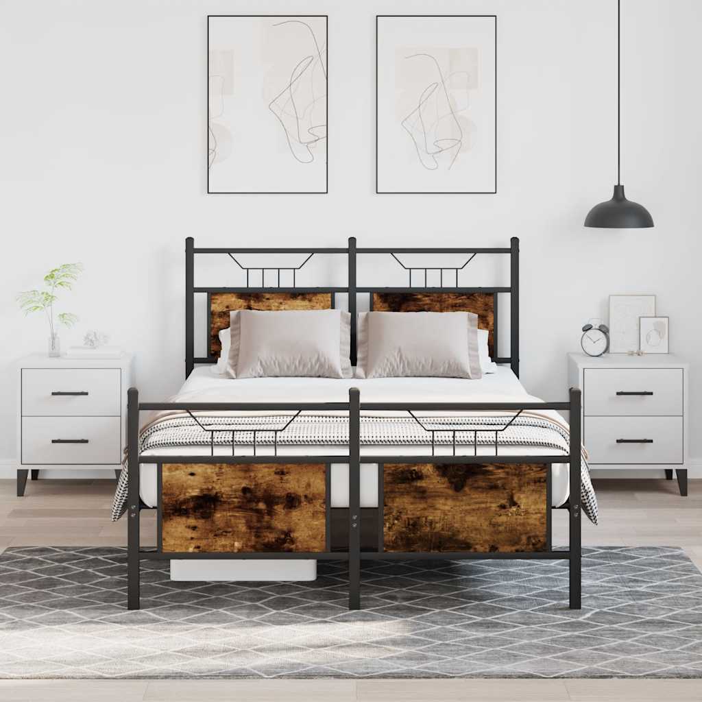 Bed Frame without Mattress Smoked Oak 120x190 cm Small Double Engineered Wood