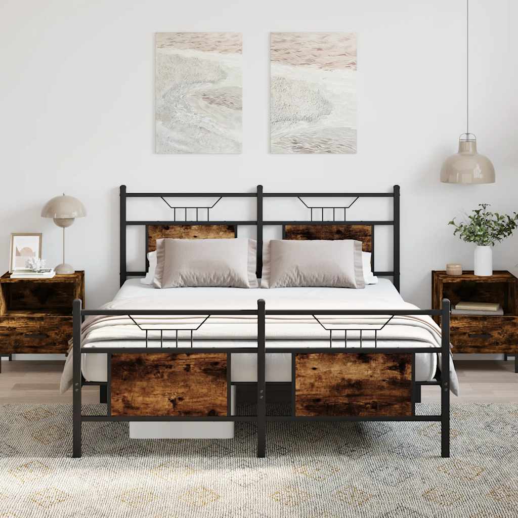 Bed Frame without Mattress Smoked Oak 140x200 cm Engineered Wood