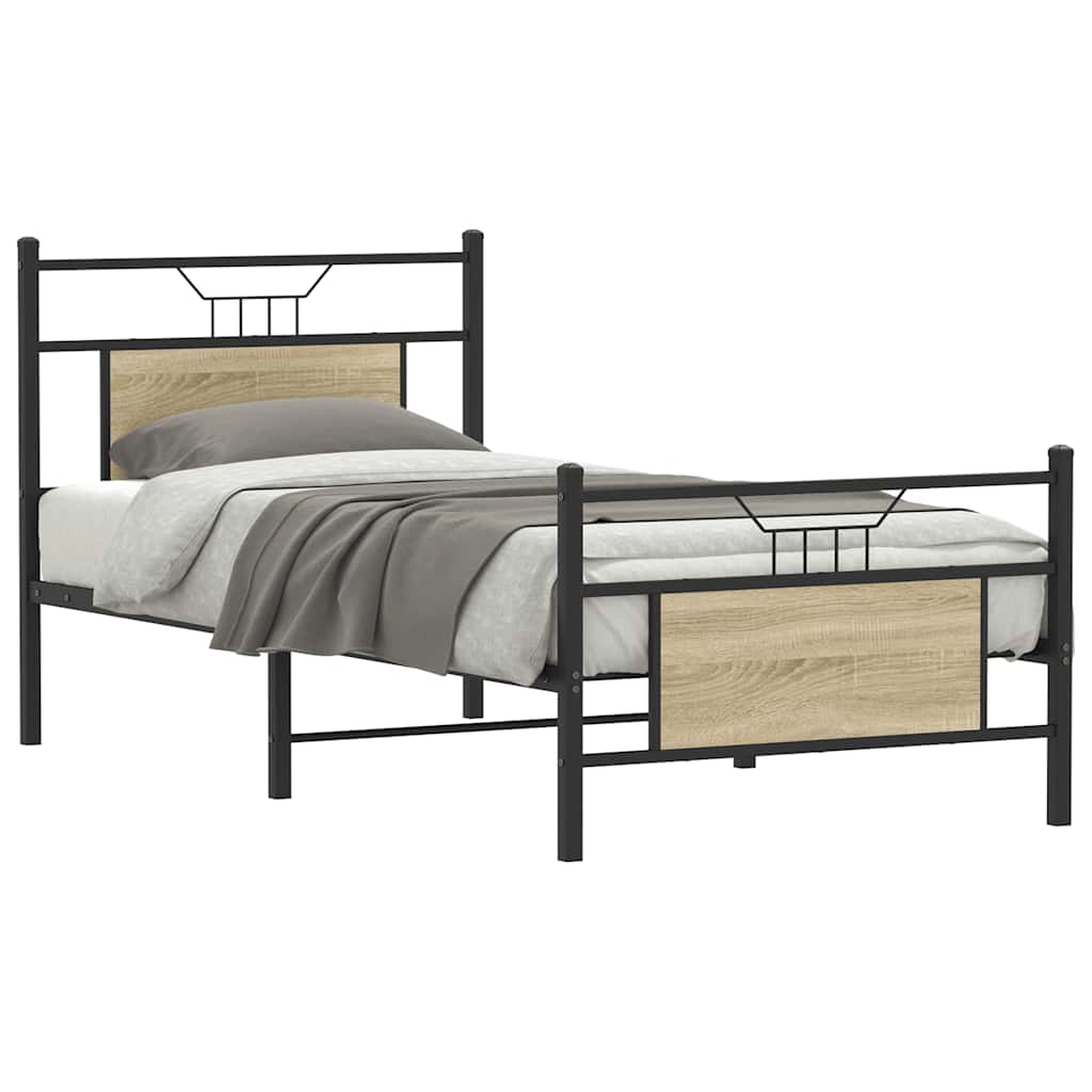 Bed Frame without Mattress Sonoma Oak 75x190 cm Small Single Engineered Wood