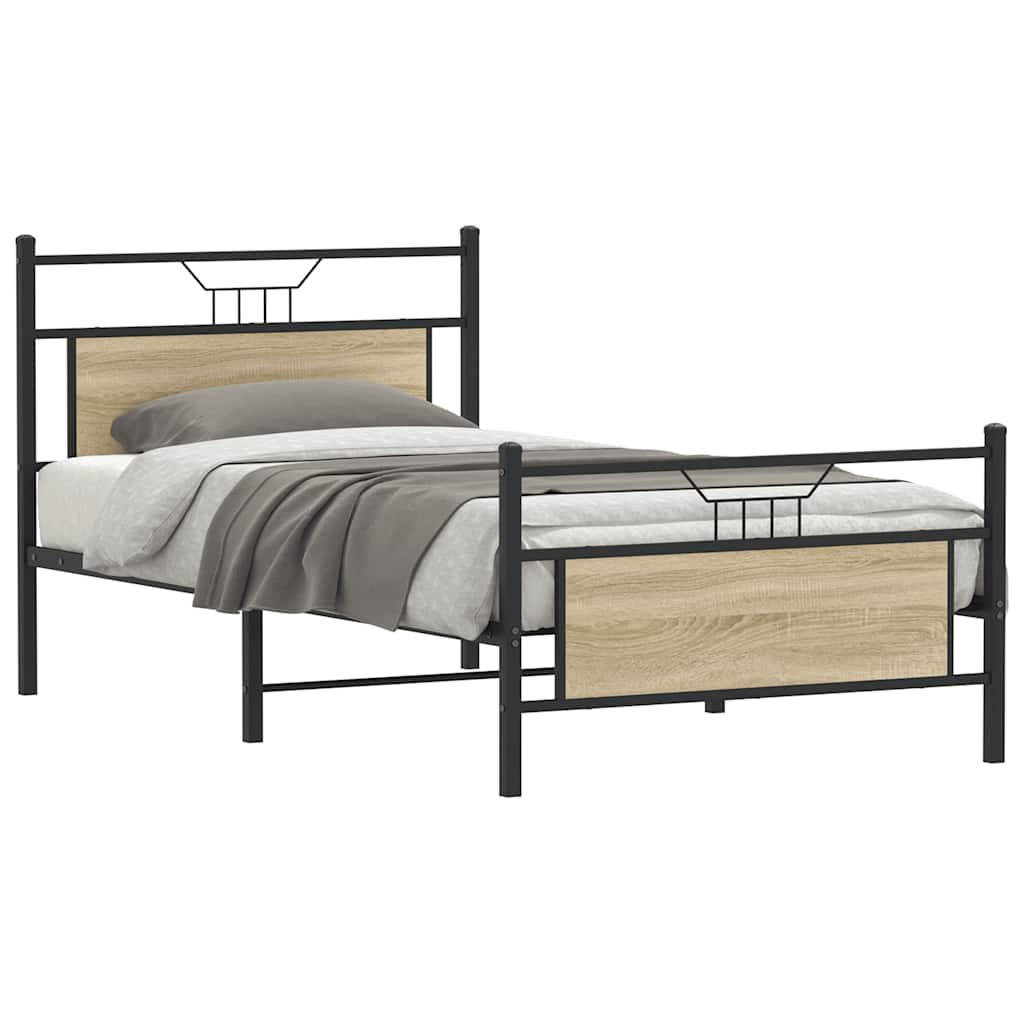 Bed Frame without Mattress Sonoma Oak 107x203 cm Engineered Wood