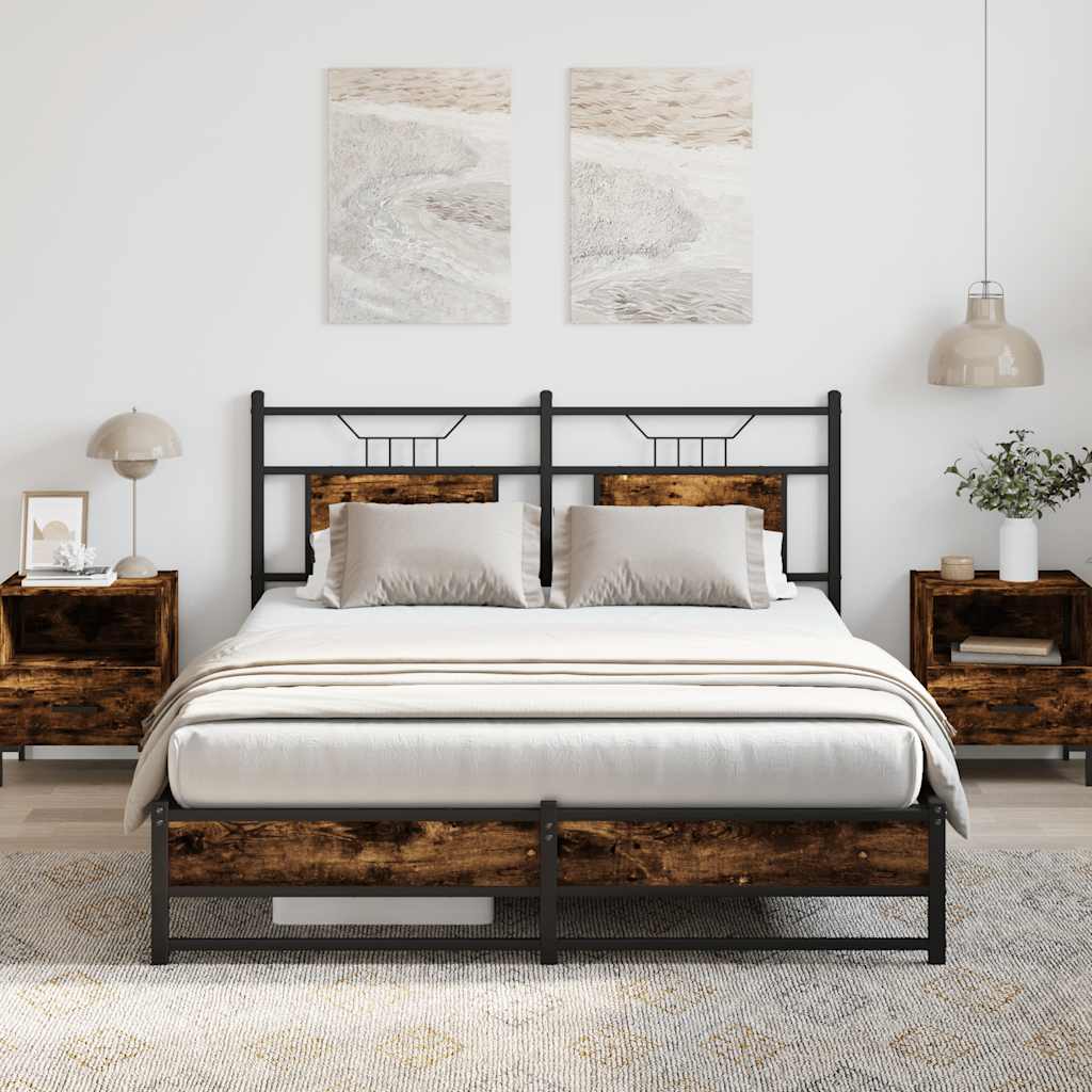 Bed Frame without Mattress Smoked Oak 137x190 cm Engineered Wood