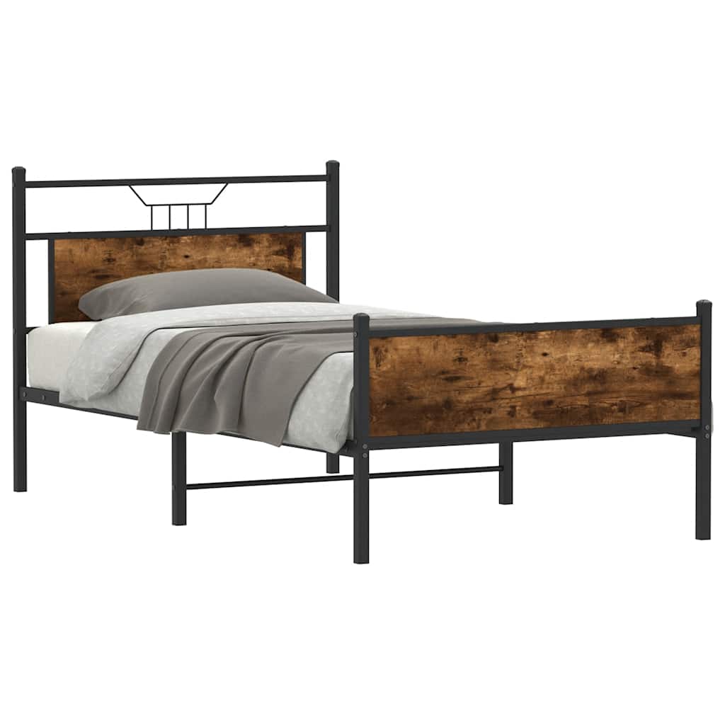 Bed Frame without Mattress Smoked Oak 100x190 cm Engineered Wood