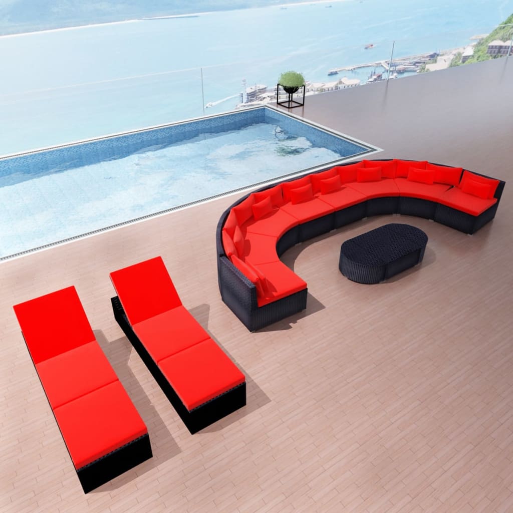 vidaXL 13-tlg. Garten-Lounge-Set mit Auflagen Poly Rattan Rot