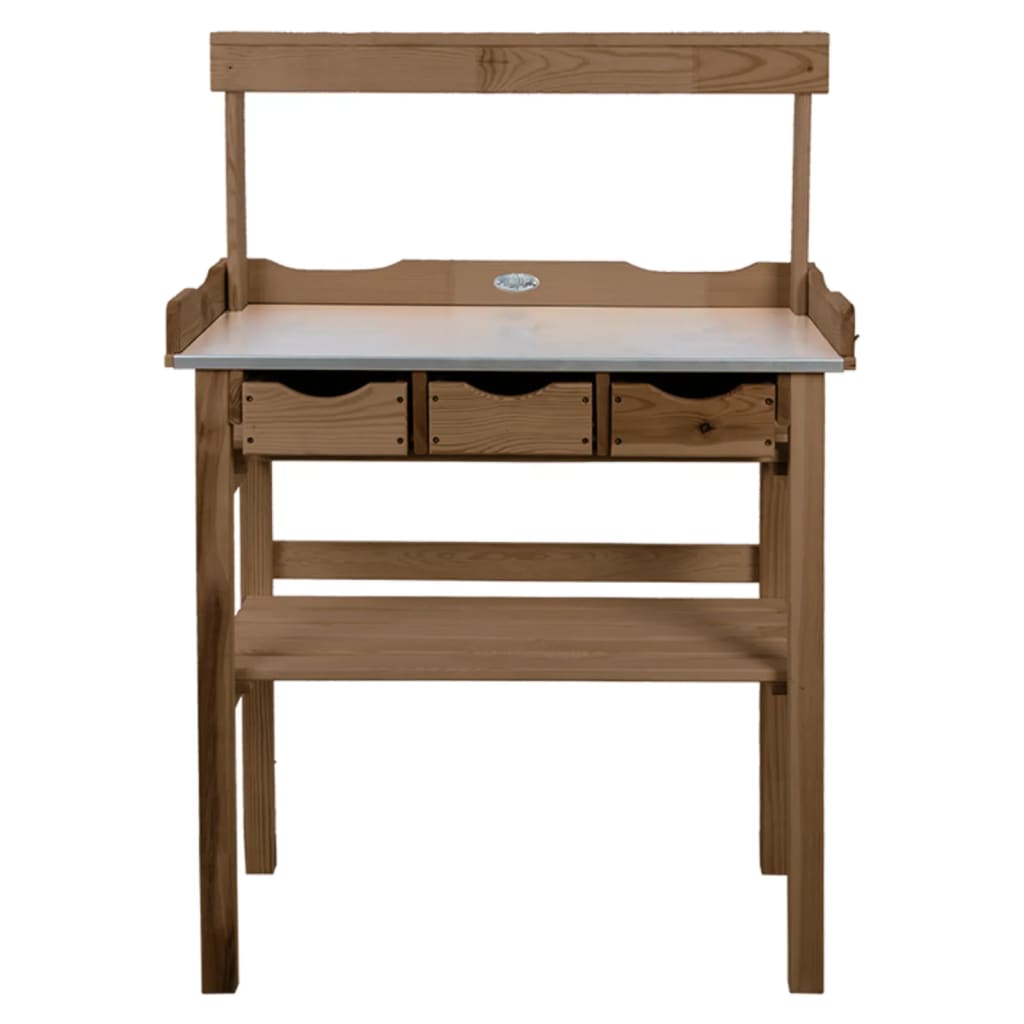 Esschert Design Τραπέζι Κηπουρικής Καφέ με Συρτάρι και Ράφι