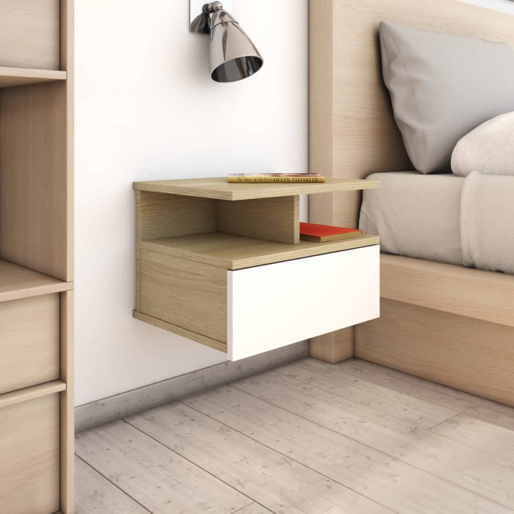 Floating Nightstands 2pcs White Sonoma Oak 40x31x27cm Engineered Wood