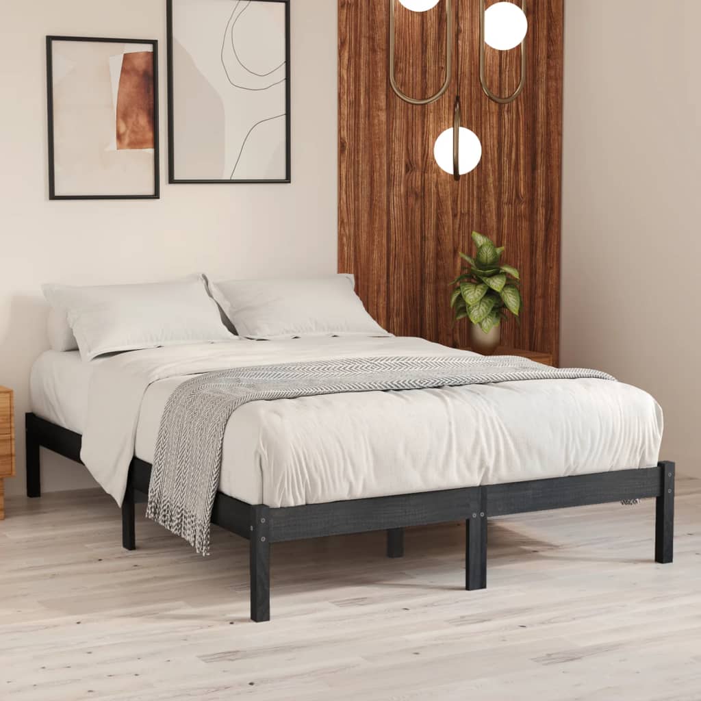 810029 Bed Frame without Mattress Grey Solid Wood 160x200 cm