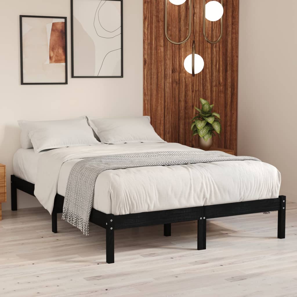 810031 Bed Frame without Mattress Black Solid Wood 160x200 cm
