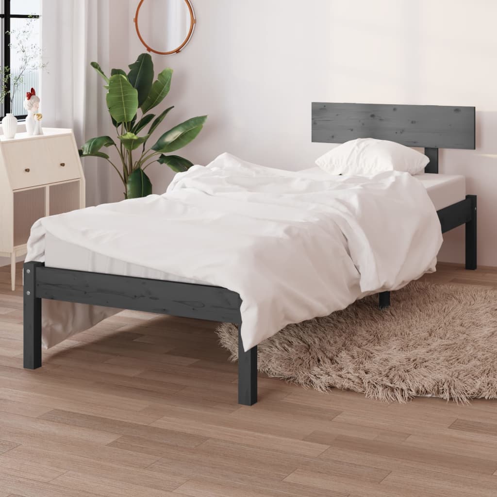Massivholzbett Grau Kiefer 90x200 cm