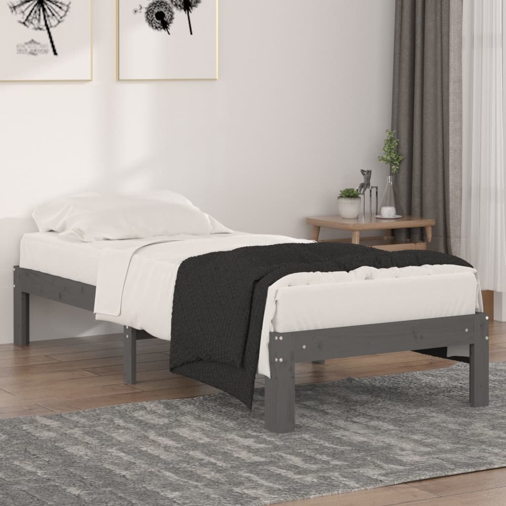 Massivholzbett Grau 75x190 cm