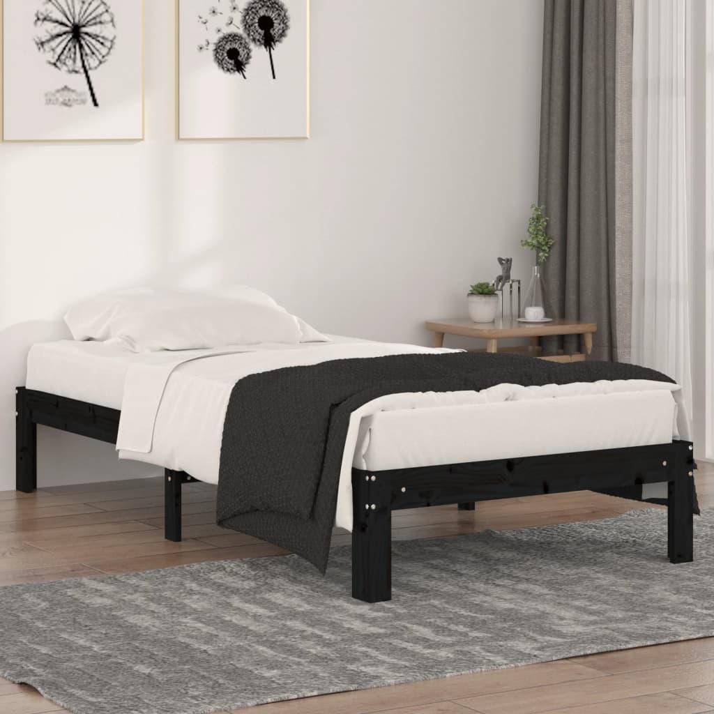 Massivholzbett Schwarz 90x190 cm