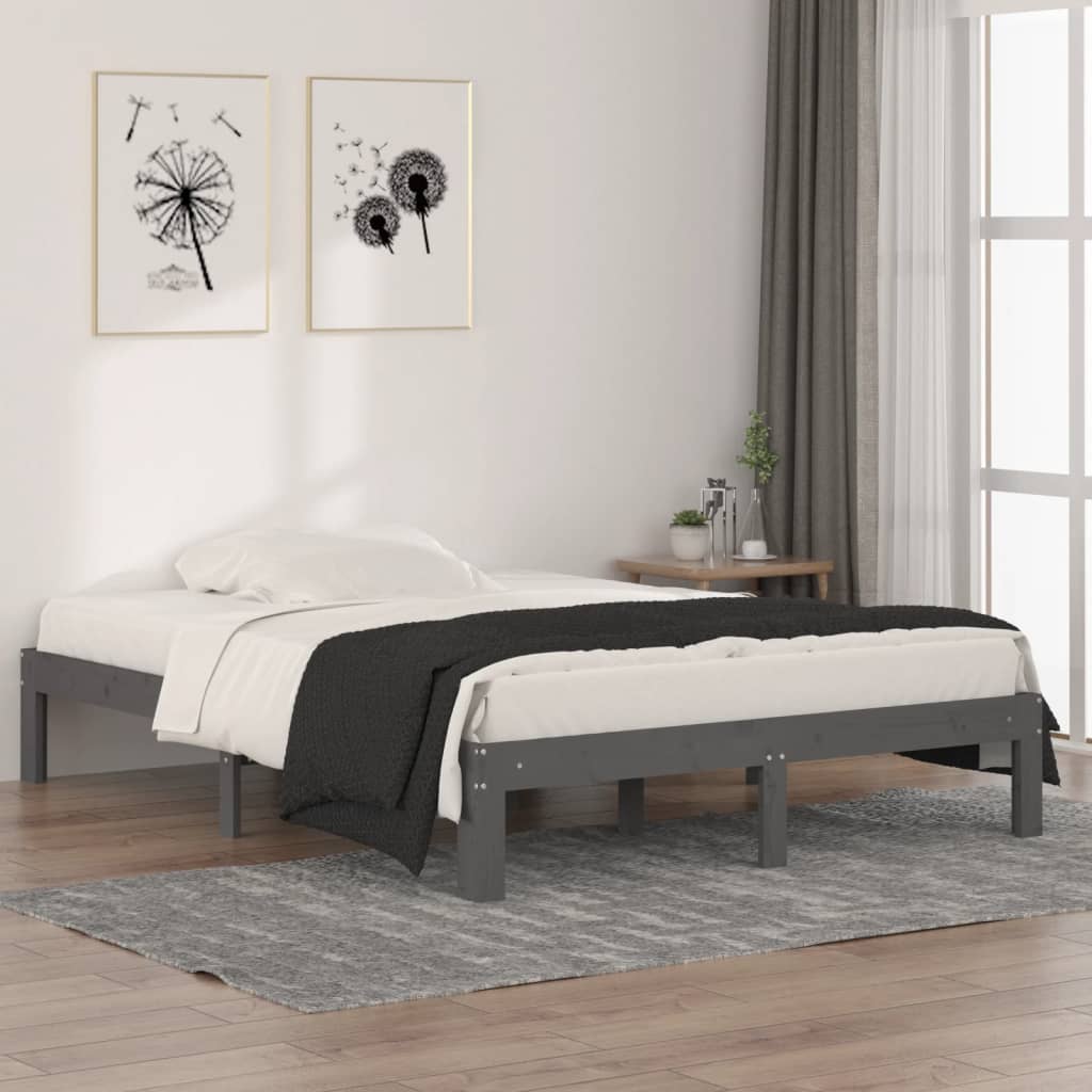 Massivholzbett Grau 135x190 cm