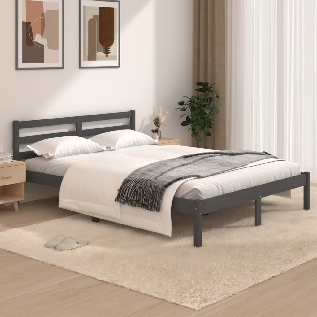 Massivholzbett Kiefer 120x190 cm Grau