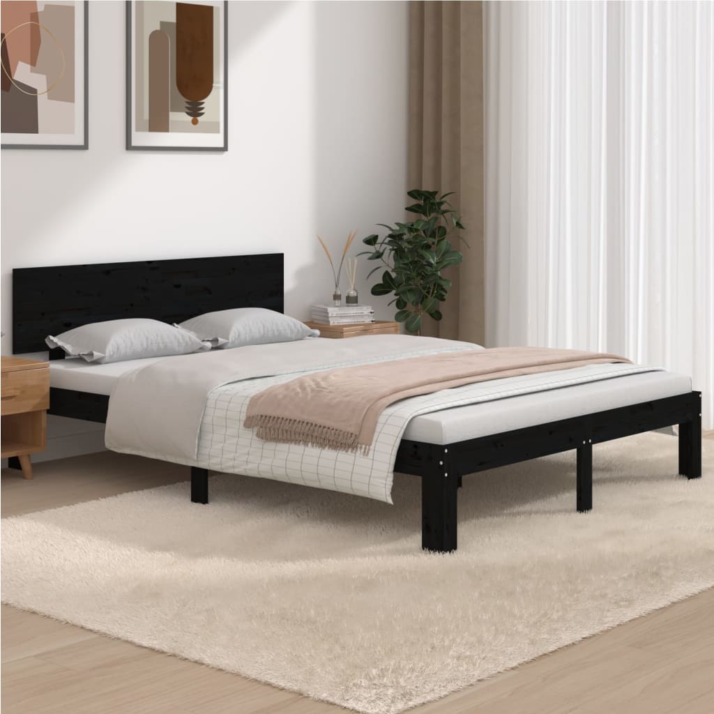 Massivholzbett Schwarz 135x190 cm